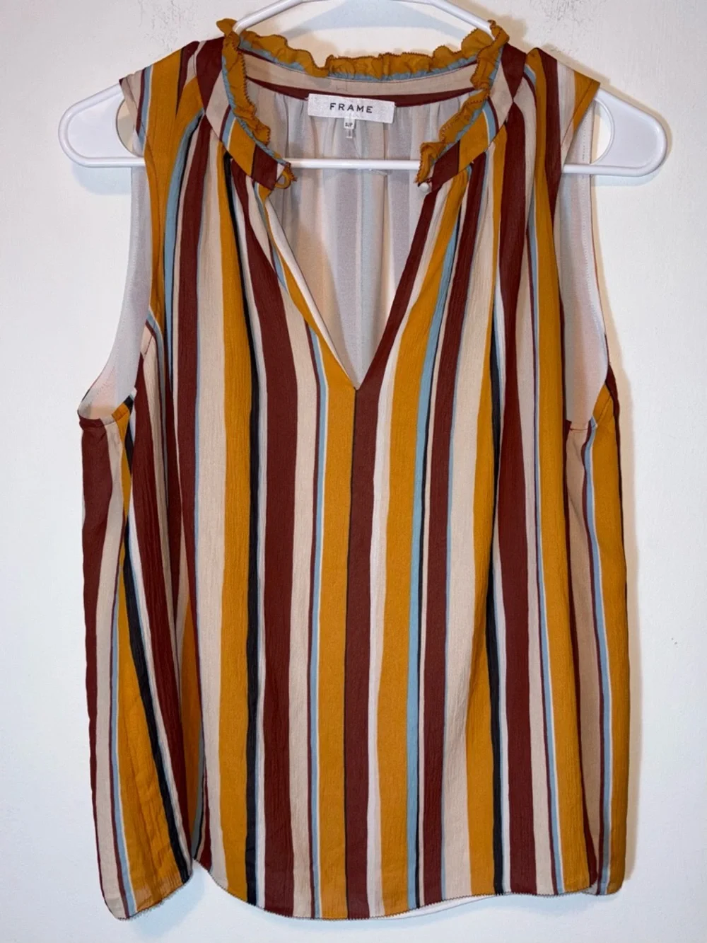Frame Silk Striped Sleeveless Top Sunrise Multicolor Size S Flowy Lightweight - Picture 2 of 8